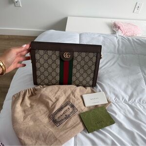 Gucci Brown and Green Monogram Crossbody Bag